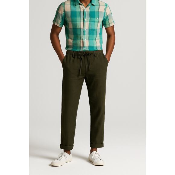 Todd Snyder Men’s Chambray Traveler Suit Trousers Drawstring Linen Pants Green M